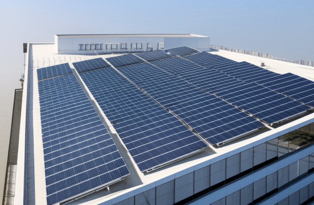 Commercial solar panels on office building