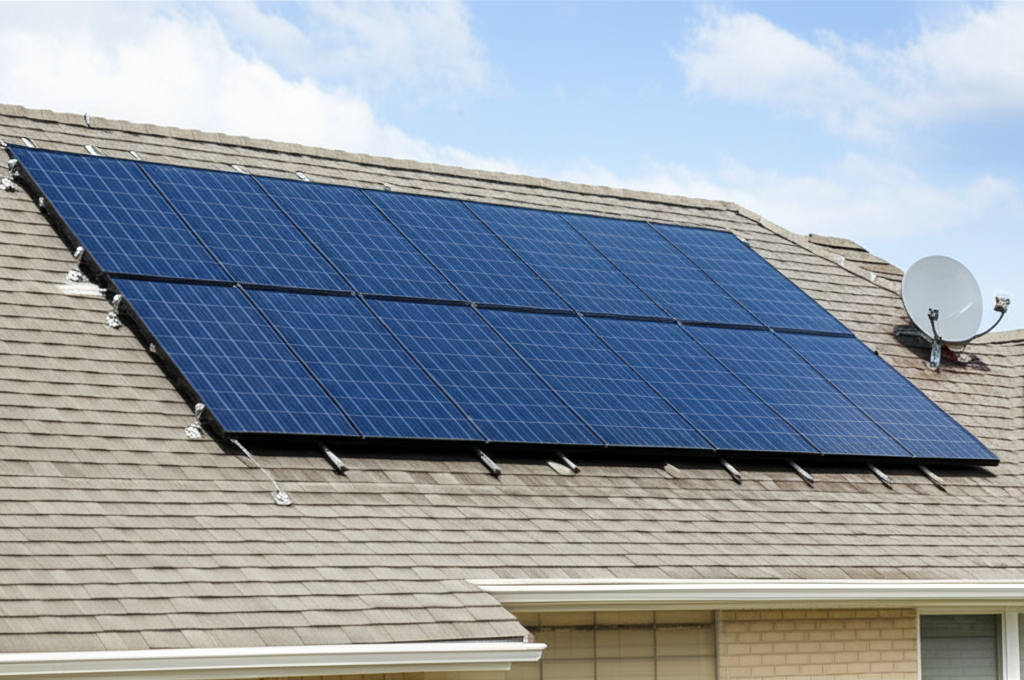 Residential solar panel installation on rooftop